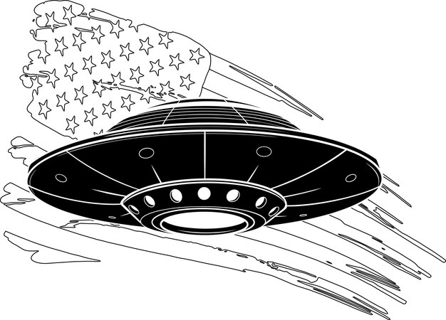 Vector flying saucer vintage logotype monochrome transport for invasion of aliens and martians ufo ship