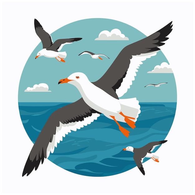 flying seagulls bird isolated on a white background soaring seabird vector illustration in a flat style