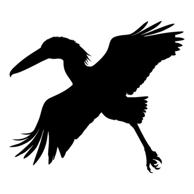 Flying Shoebill Silhouette on White