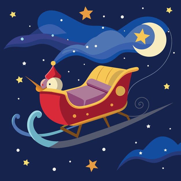 Vector flying sleigh with stars