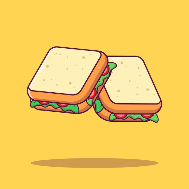 Flying slice of fresh vegetable sandwich flat cartoon illustration isolated