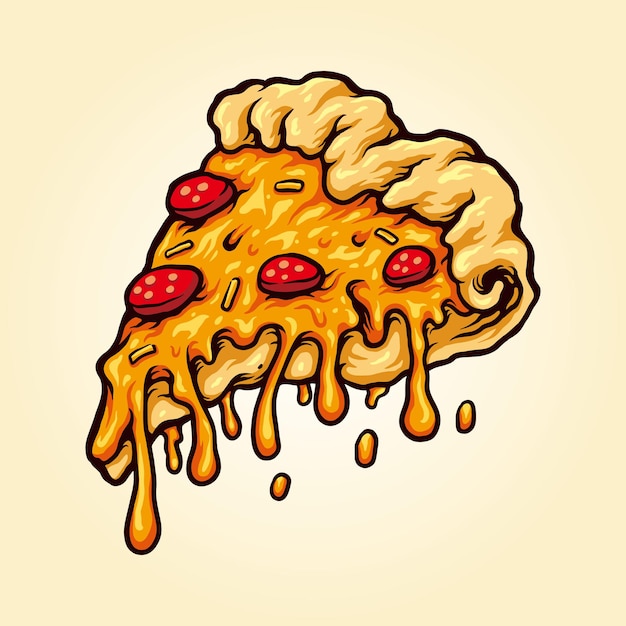 Vector flying slice of pizza with melting cheese fast food vector illustrations for your work logo