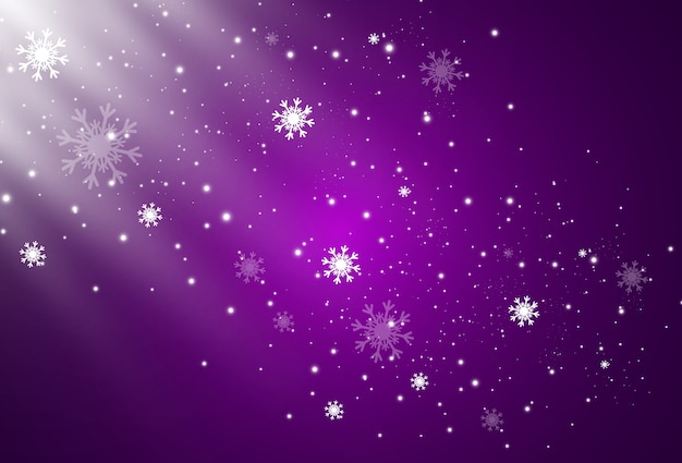 Flying snow on a transparent background, snowfall or blizzard.