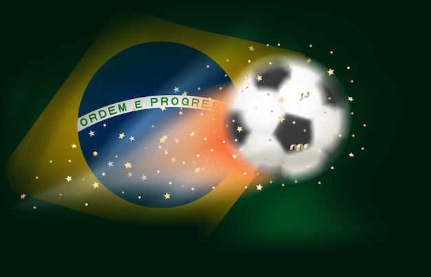 Flying soccer ball with flag of Brazil 3d vector illustration