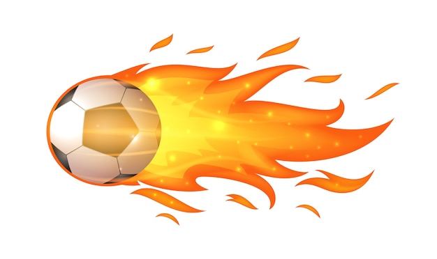 Vector flying soccer ball with flames isolated on white