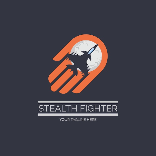 Vector flying stealth jet fighter moon palm hand logo design template for brand or company and other