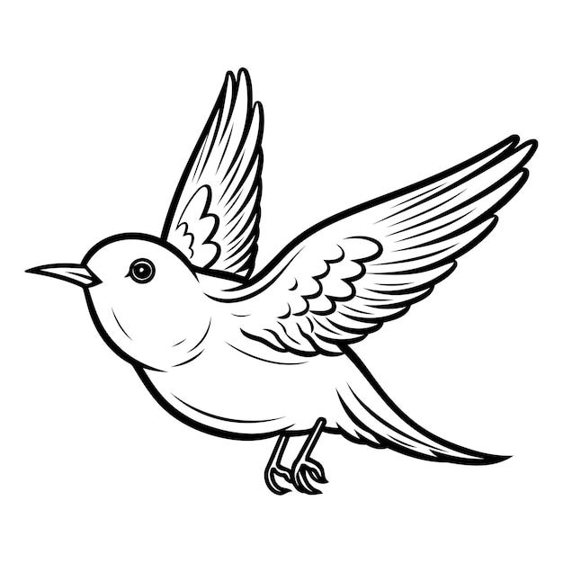 Flying swallow black and white vector illustration for coloring book or tattoo