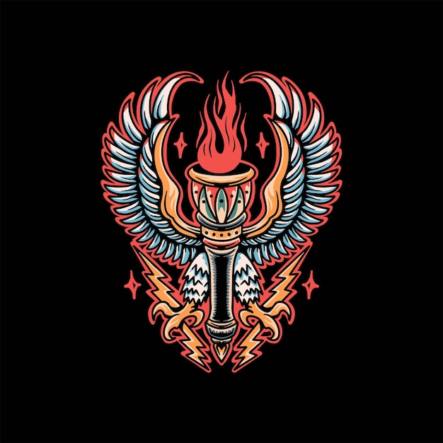 flying torch tattoo vector design