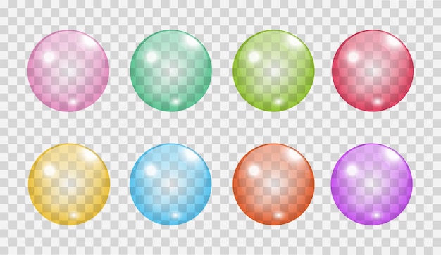 Vector flying transparent soap bubbles on checkered background realistic colored balls vector texture