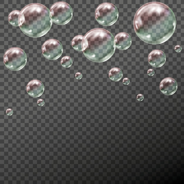 Vector flying transparent soap bubbles