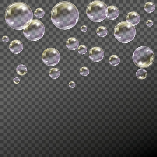 Vector flying transparent soap bubbles