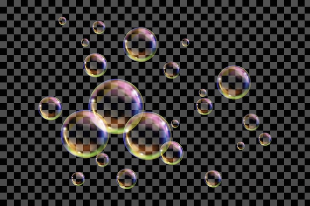 Vector flying transparent soap bubbles