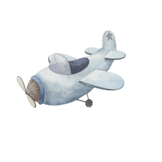 Vector flying transport, airplane, cute watercolor illustration