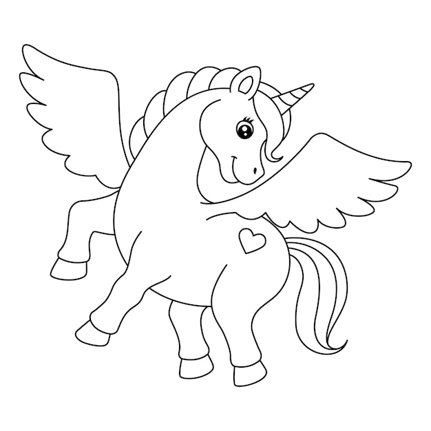 Flying Unicorn Coloring Page Isolated for Kids