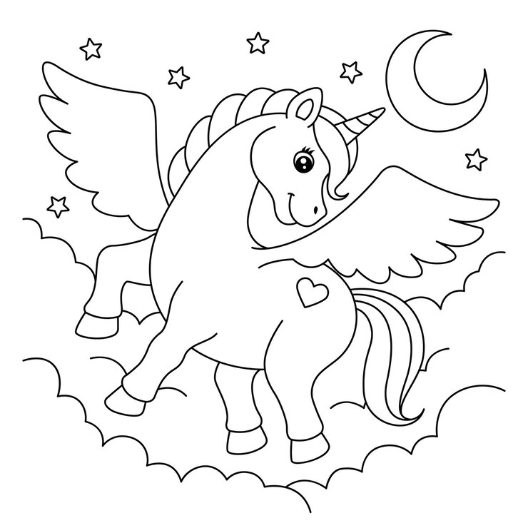 子供のためのフライングユニコーンぬりえ