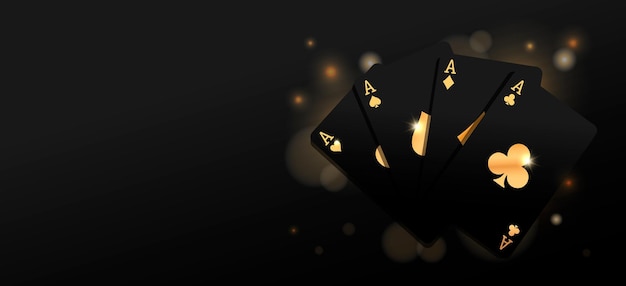 Flying vegas casino gouden zwarte poker kaarten clubs diamanten harten schoppen gokverslaving riskant geld enorme jackpot geluksspel blackjack spelen donkere achtergrond vector illustratie