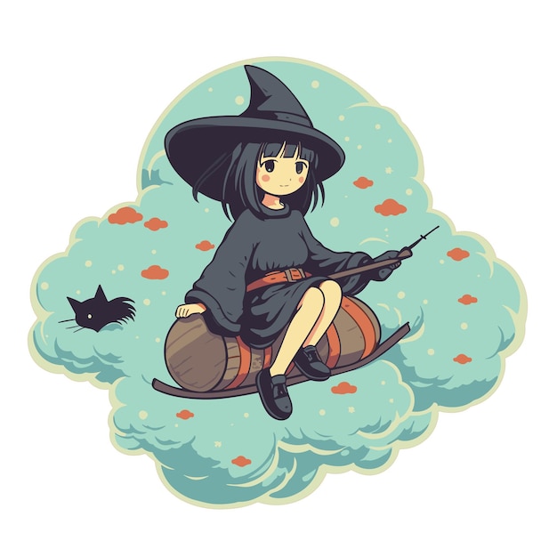 flying witch cartoon illustrationVector