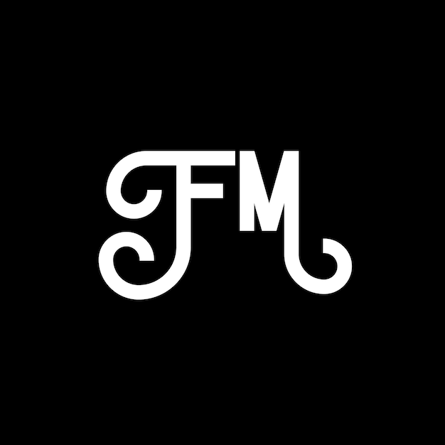 Vettore design del logo con lettere fm su sfondo nero concept del logo con iniziali creative fm letter design del logo fm con lettere bianche su fondo nero f m f m logo