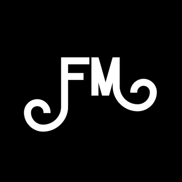 벡터 검은색 바탕에 fm 글자 로고 디자인 fm 크리에이티브 이니셜 문자 로고 컨셉 fm 글자 디자인 fm 검은 바탕에 fm  글자 디자인 f m f m 로고