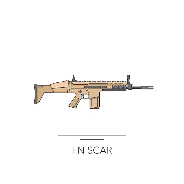 FN SCAR очерчивает красочную иконку Изолированная штурмовая винтовка на белом фоне Векторная иллюстрация