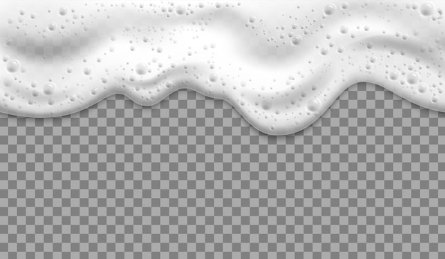 Vector foam realistic composition white foam flowing down from top to bottom into transparent background vector illustration