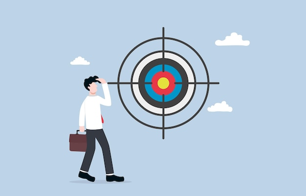 Focus on business target concept Businessman looking directly at target inside aim symbol