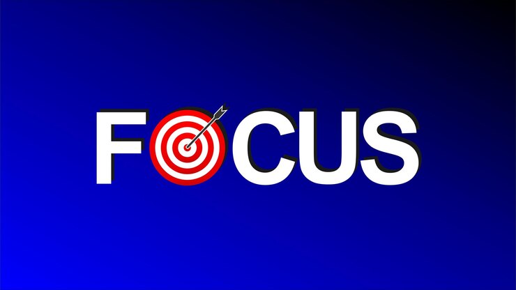 Vector focus letter typography with dart gradient blue background
