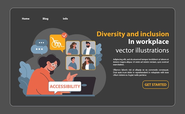 focused woman at computer emphasizing accessibility virtual meeting portrays diverse colleagues