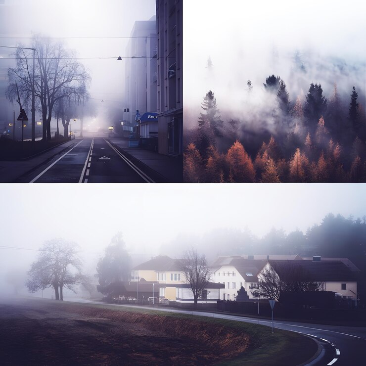 Vector fog in a city nature and village