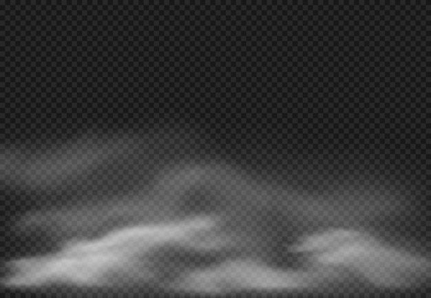 Effetto nebbia. nuvole di fumo, foschia nuvolosa e nuvola fumosa realistica isolata sull'illustrazione trasparente del fondo