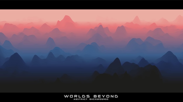 Fog over mountains. vector landscape panorama. abstract violet gradient eroded terrain. worlds beyond.