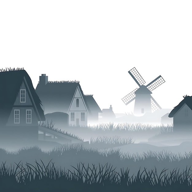 fog in villages vector illustration