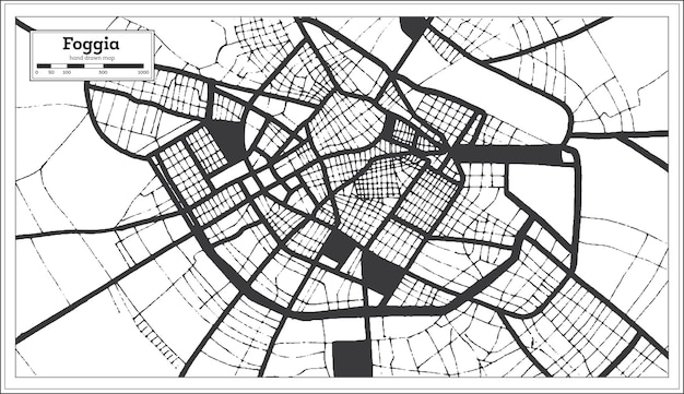 복고 스타일 개요 지도에서 흑백 색상의 Foggia 이탈리아 도시 지도