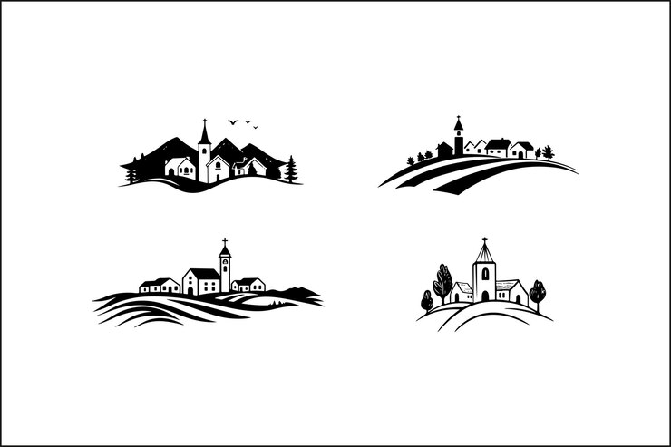 Vector foggy horizon fog in trees moody landscape village scenery rural life autumn fog mountain vill