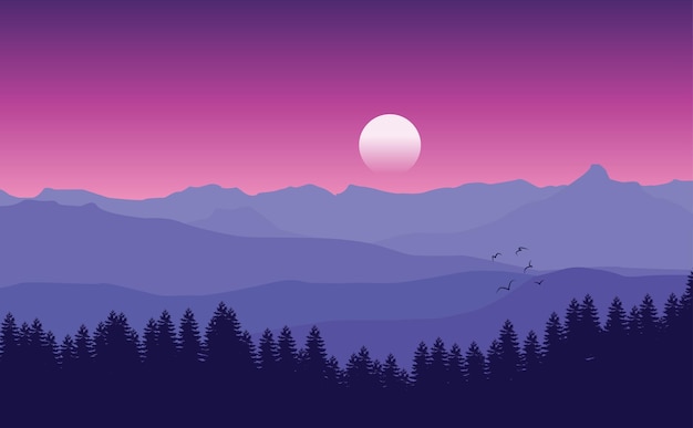 Premium Vector | Foggy mountain landscape at dusk