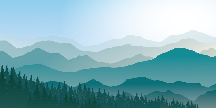 Vector foggy mountains with pine forest view.blue mountains landscape vector illustrator