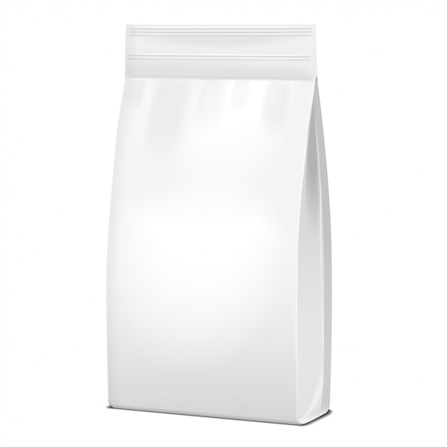 foil or paper food or household chemicals white bag packaging. sachet snack pouch food for animals.  