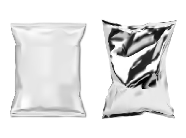 Vector foil snack bag. white plastic food sachet isolated