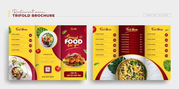 Vector foldable food menu trifold brochure template design