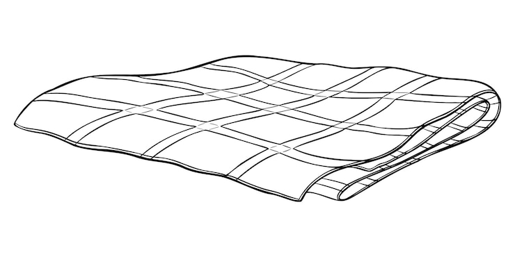 वेक्टर folded cloth vector illustration drawing of checkered blanket or plaid painted in line art style by