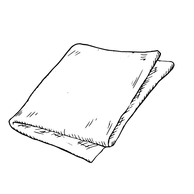 Vector folded linen napkin black and white ink sketch vector illustration kitchen towel insulated on a white background it is drawn in a simple style for food cuisine catering and cleaning