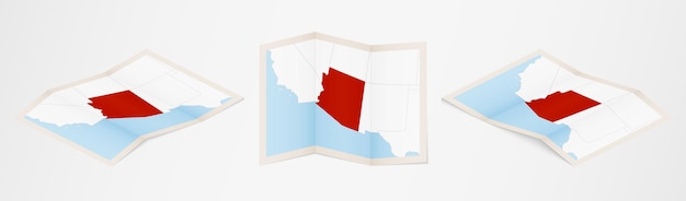 Folded map of Arizona in three different versions.