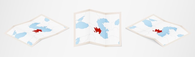 Mappa piegata dell'azerbaigian in tre diverse versioni.