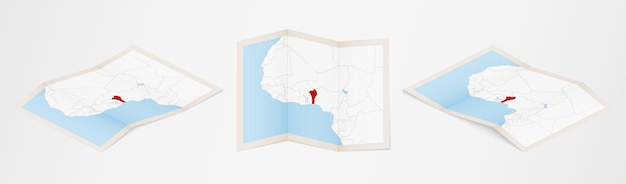 세 가지 버전으로 접힌 베냉 지도.