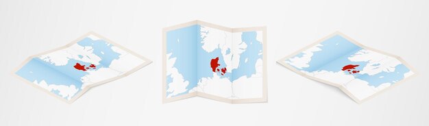 Vector folded map of denmark in three different versions.