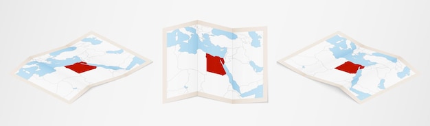 Folded map of egypt in three different versions.