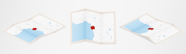 Vector folded map of gabon in three different versions.