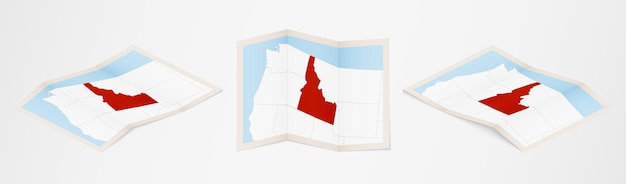 Folded map of Idaho in three different versions.