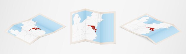 Vector folded map of maryland in three different versions.