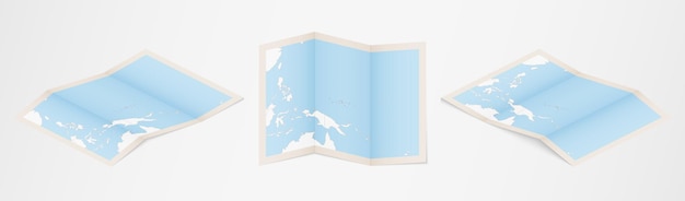 Vector folded map of micronesia in three different versions.